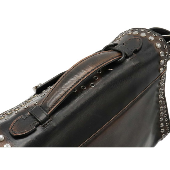 Prada Ebano Vitello Brown Studded Leather Handbag - Picture 4 of 8